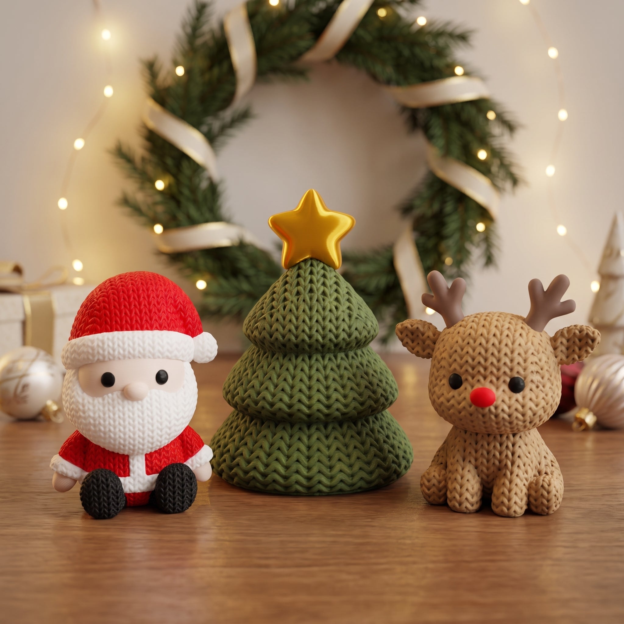 Kit de Natal — Pai Natal, Árvore e Rena | 3 Peças